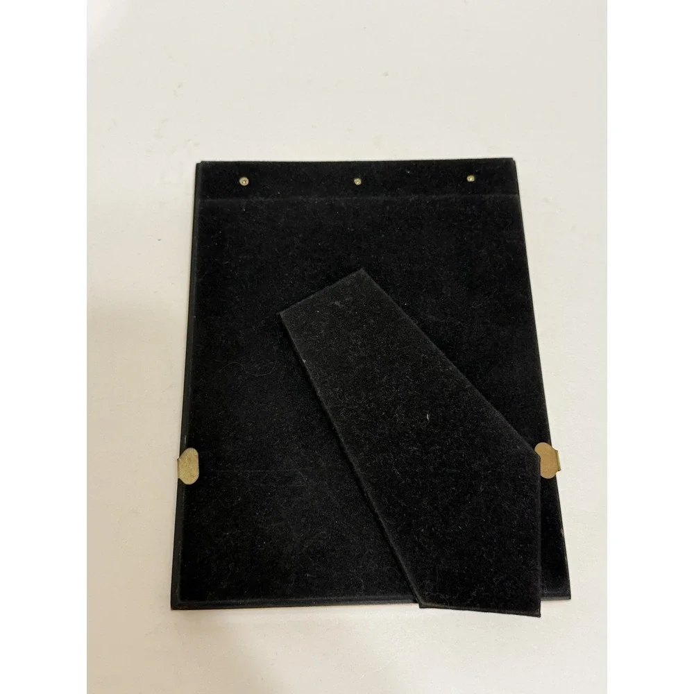 Black Lacquer 4x6 Picture Frame Gold Checkerboard Inlay Wood Easel Tabletop 8x10